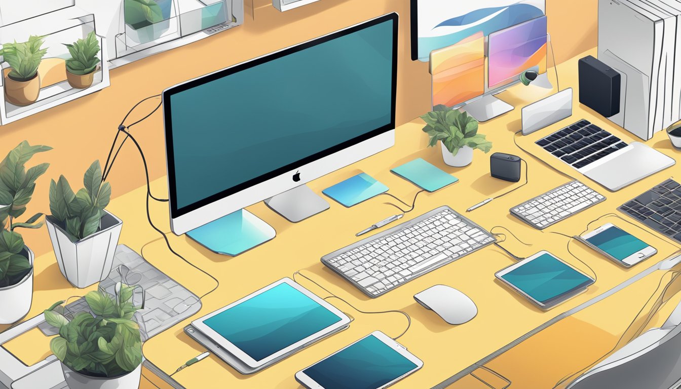 Various Apple devices seamlessly connected with Mac in a modern, clutter-free workspace