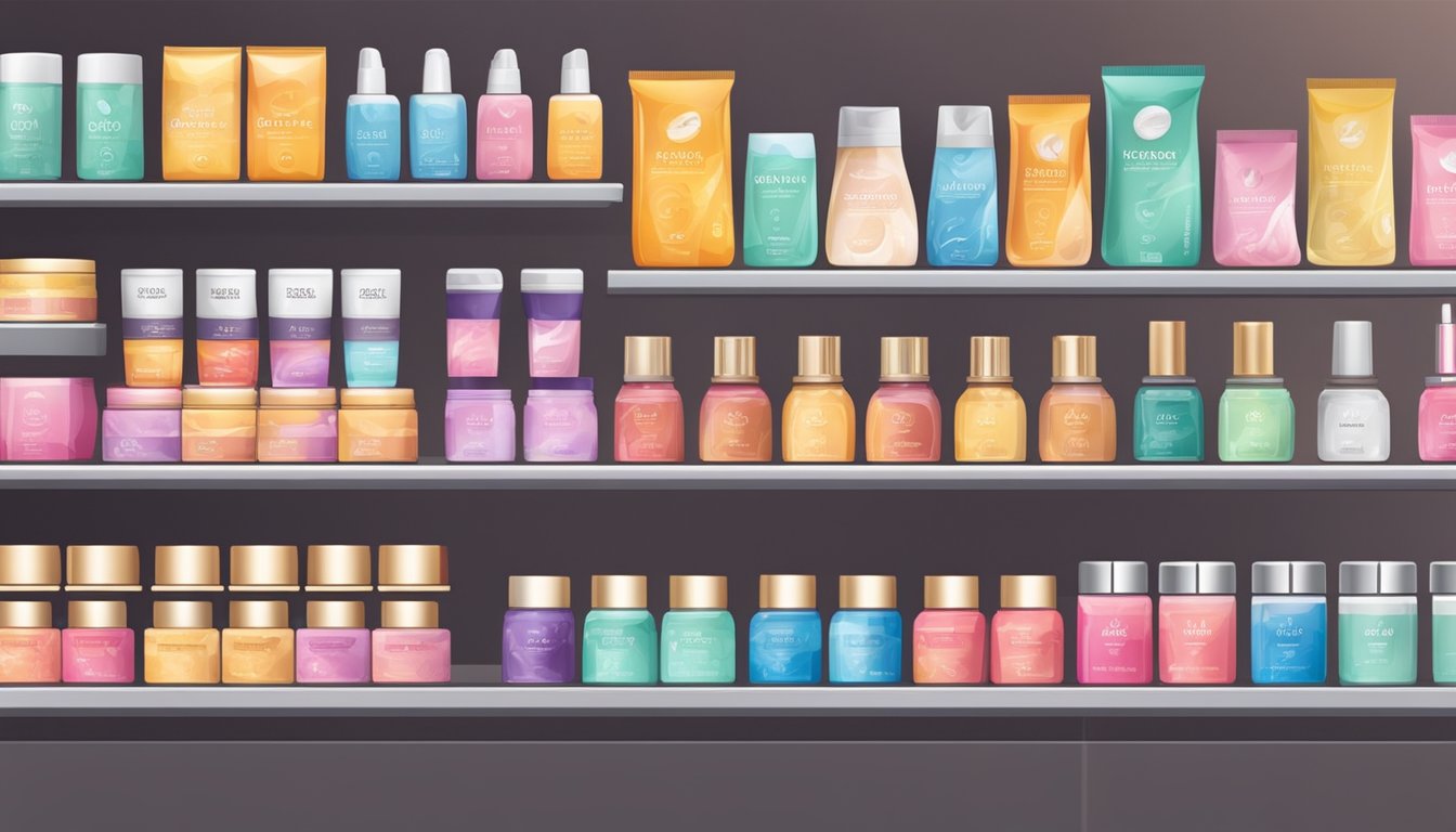 A display of waxing kits on shelves in a well-lit beauty store in Singapore. Various brands and types are neatly arranged with price tags