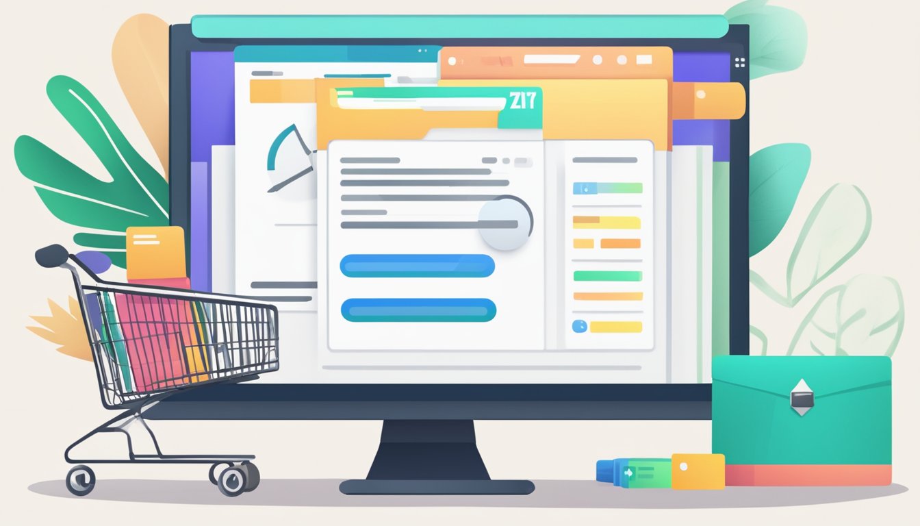 A computer screen with "Frequently Asked Questions" and an online shopping cart open with "zineryt" in the search bar