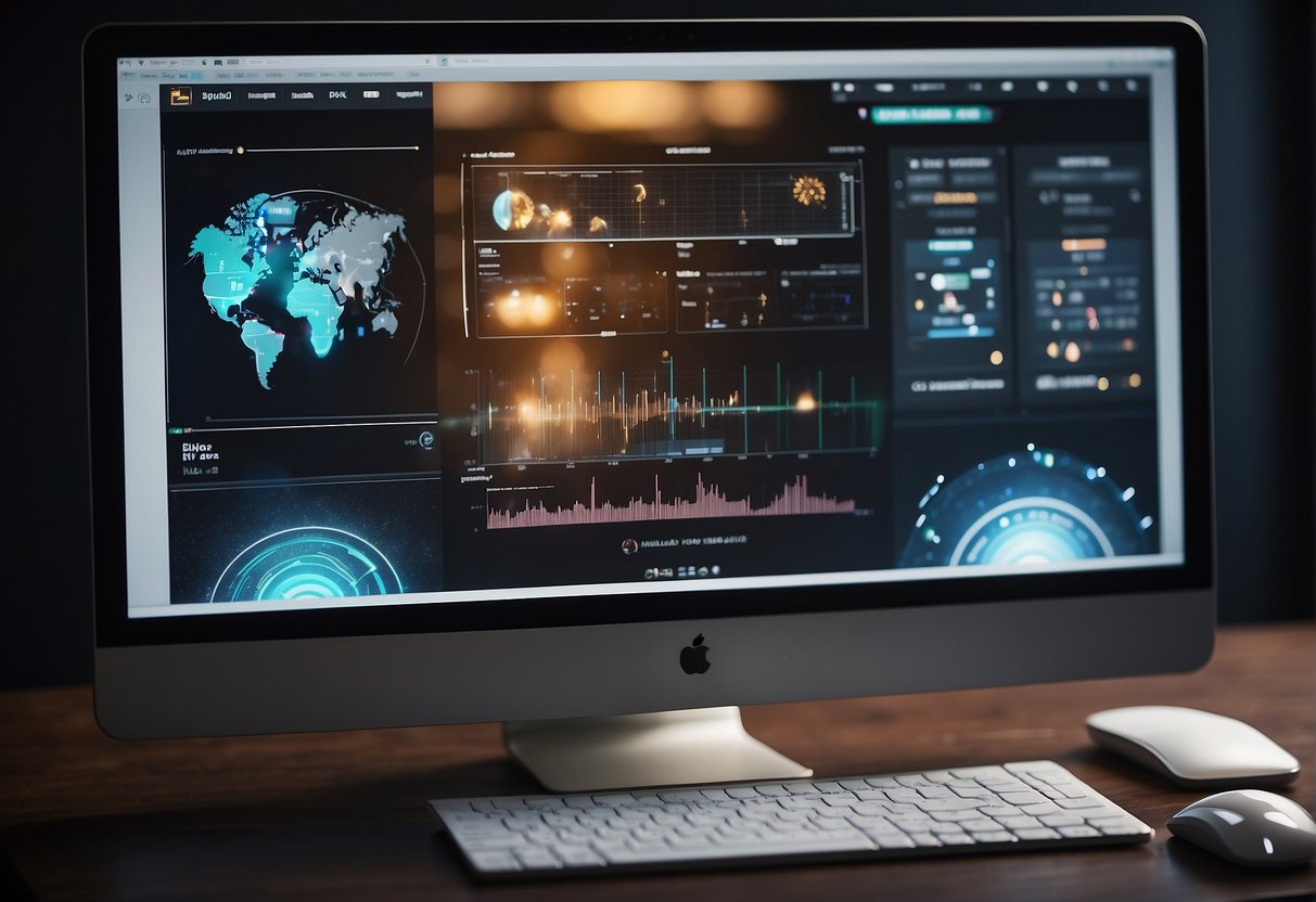 A computer screen displaying a blank page with a blinking cursor, surrounded by AI tools and resources
