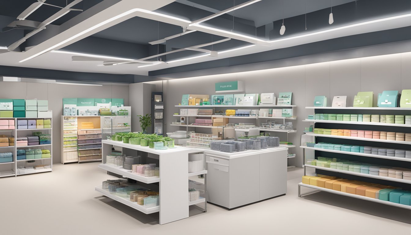 A store display of Cricut machines in Singapore, with various models and accessories showcased on shelves and tables