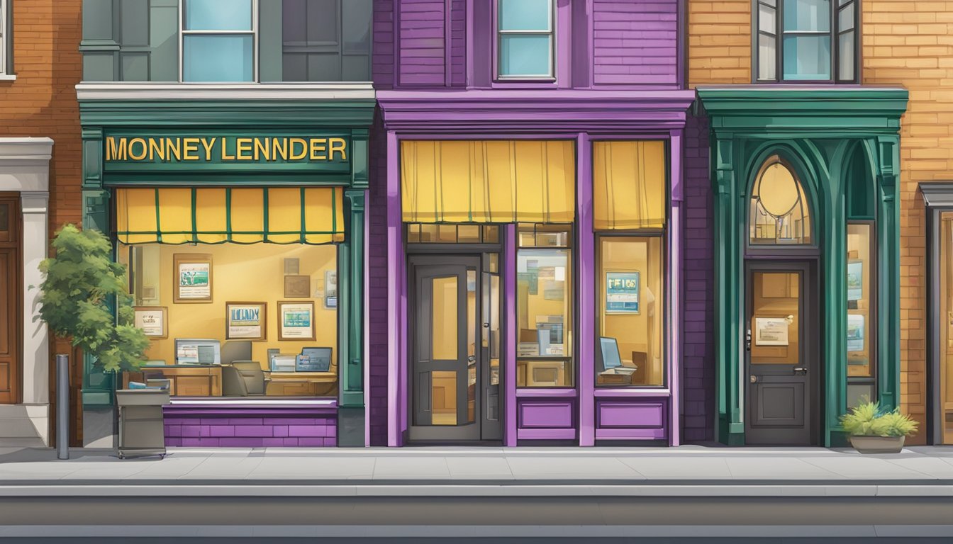 A licensed money lender's sign stands out among others, emphasizing the importance of choosing the right lender. The bright and professional storefront draws in potential borrowers