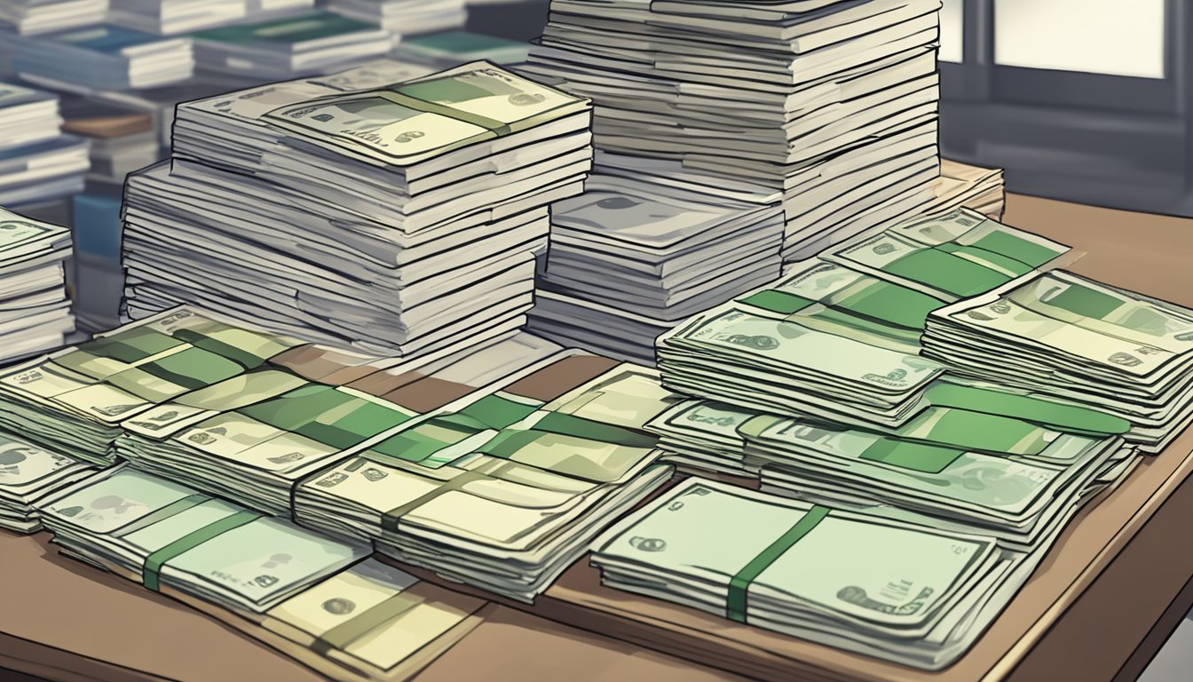 A stack of approved money lender licenses on a desk in Singapore