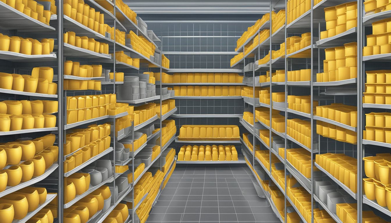A hardware store shelf displays egg crates in Singapore