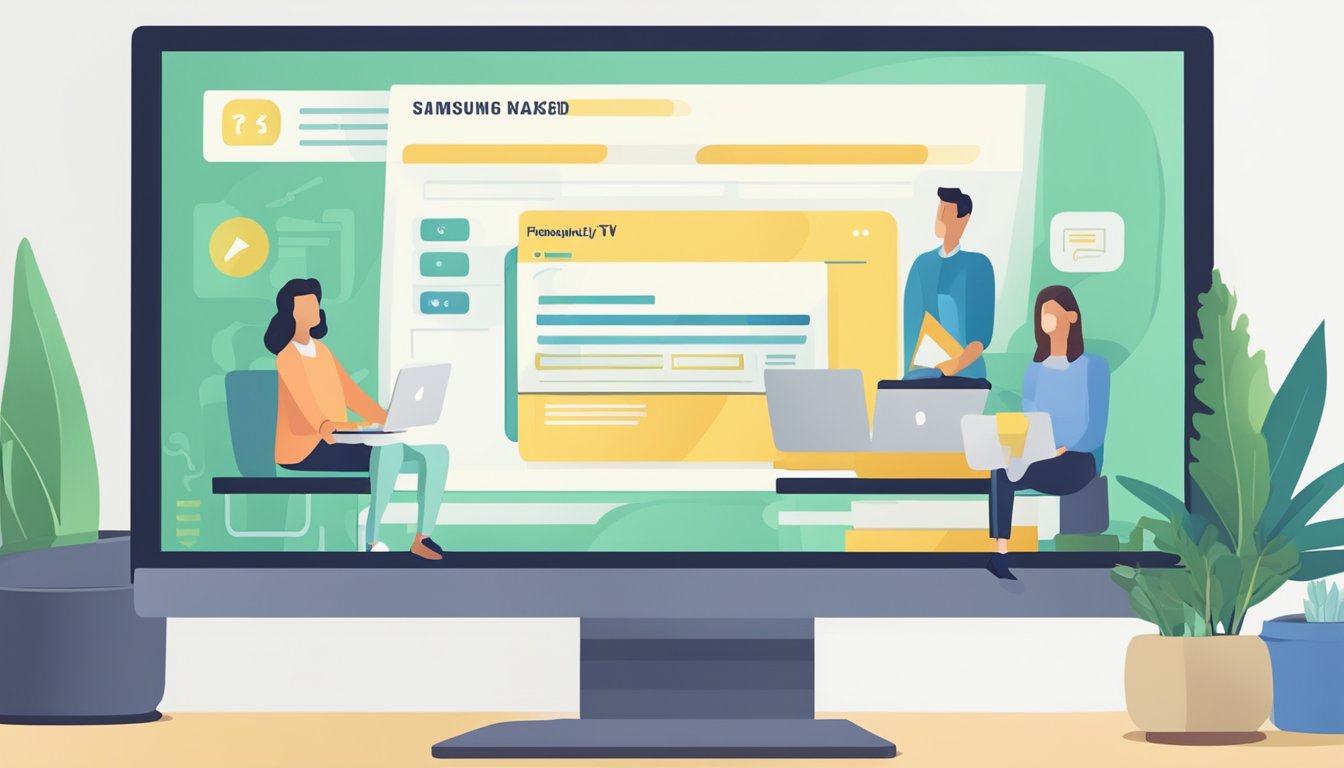 A computer screen displaying a webpage with the title "Frequently Asked Questions buy samsung tv online" and a list of questions and answers below it