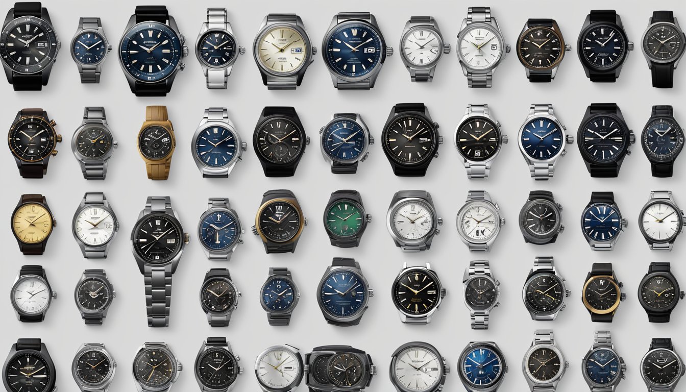 A computer screen displaying various Seiko watch collections on a sleek, modern website. The page features high-quality images and detailed descriptions of each timepiece