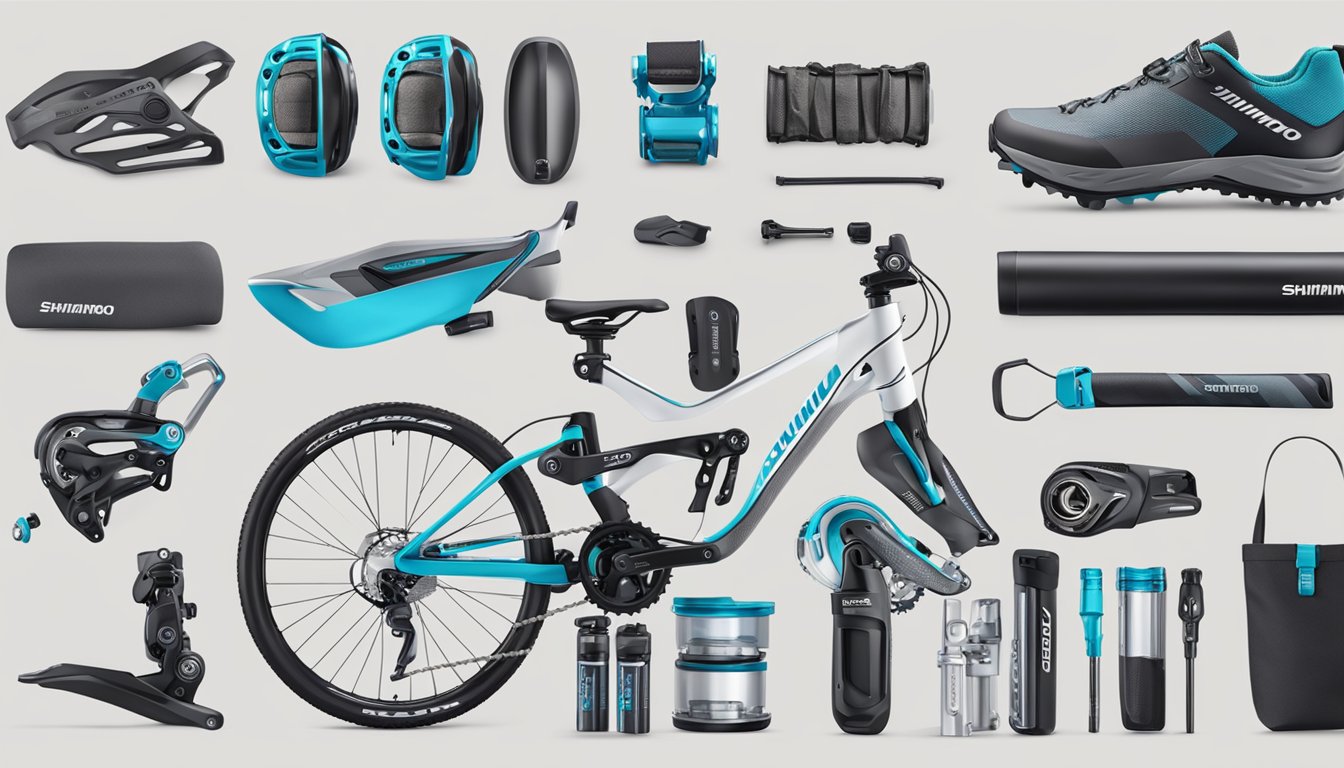A vibrant online store showcasing various essential accessories and components for purchase, including Shimano products