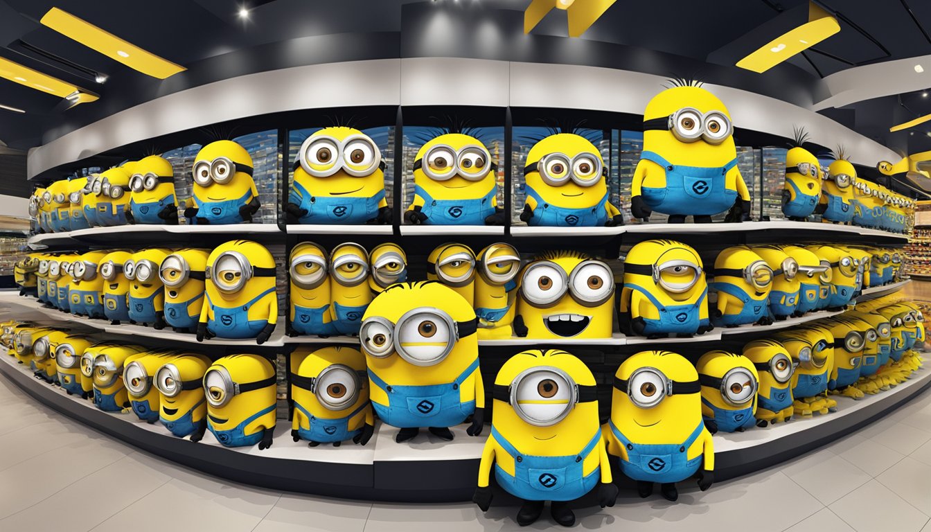A colorful display of minion t-shirts at a Singaporean retail store