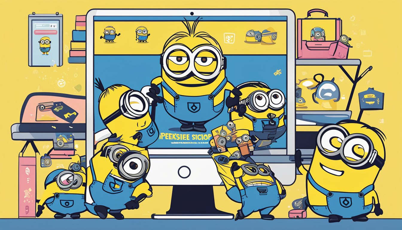 A computer screen displays an online shopping platform with a variety of minion t-shirts available for purchase in Singapore