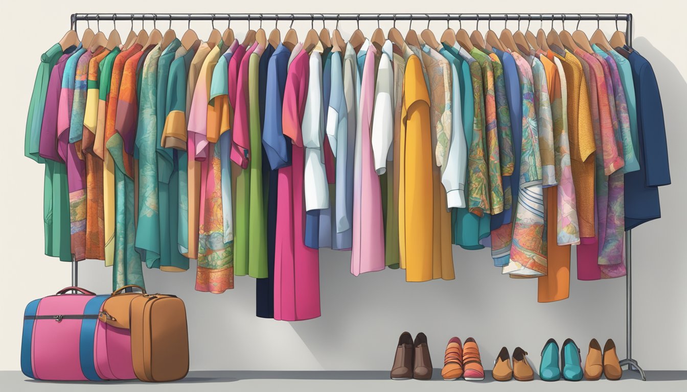 A colorful array of clothing from around the world, displayed on mannequins and hangers, with a global map in the background