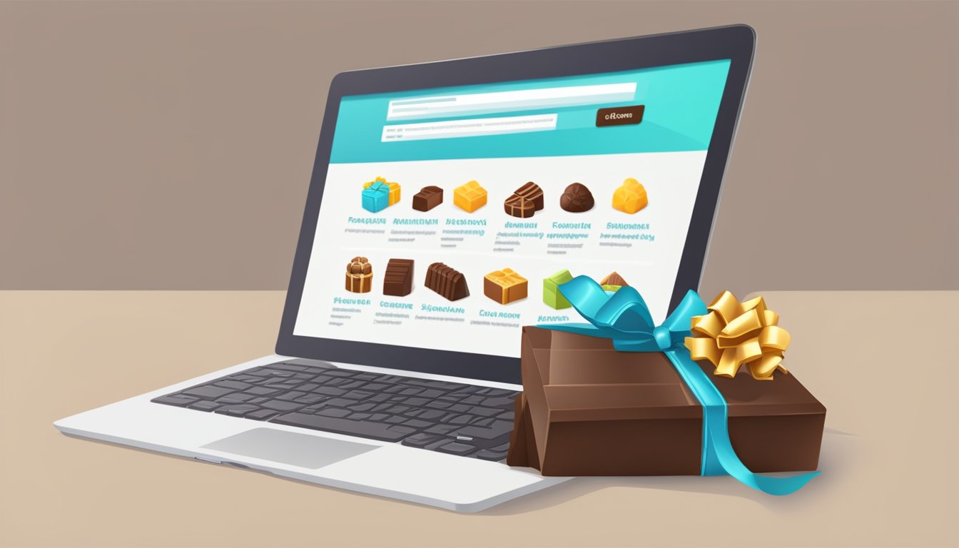 A computer screen displaying a website with a "Frequently Asked Questions" section on buying chocolate gifts online