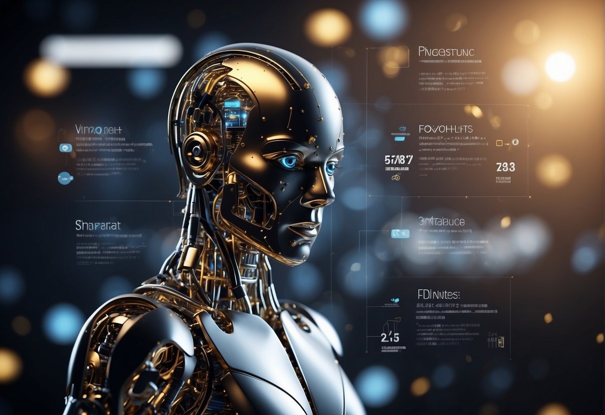 AI elements interact with infographic tools, creating dynamic visuals