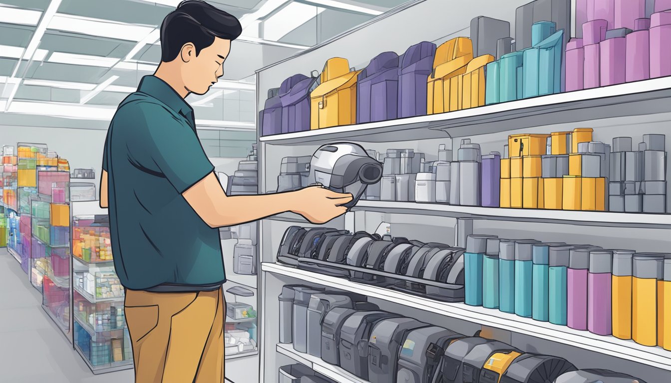 A person in a store in Singapore purchasing a Dyson fan