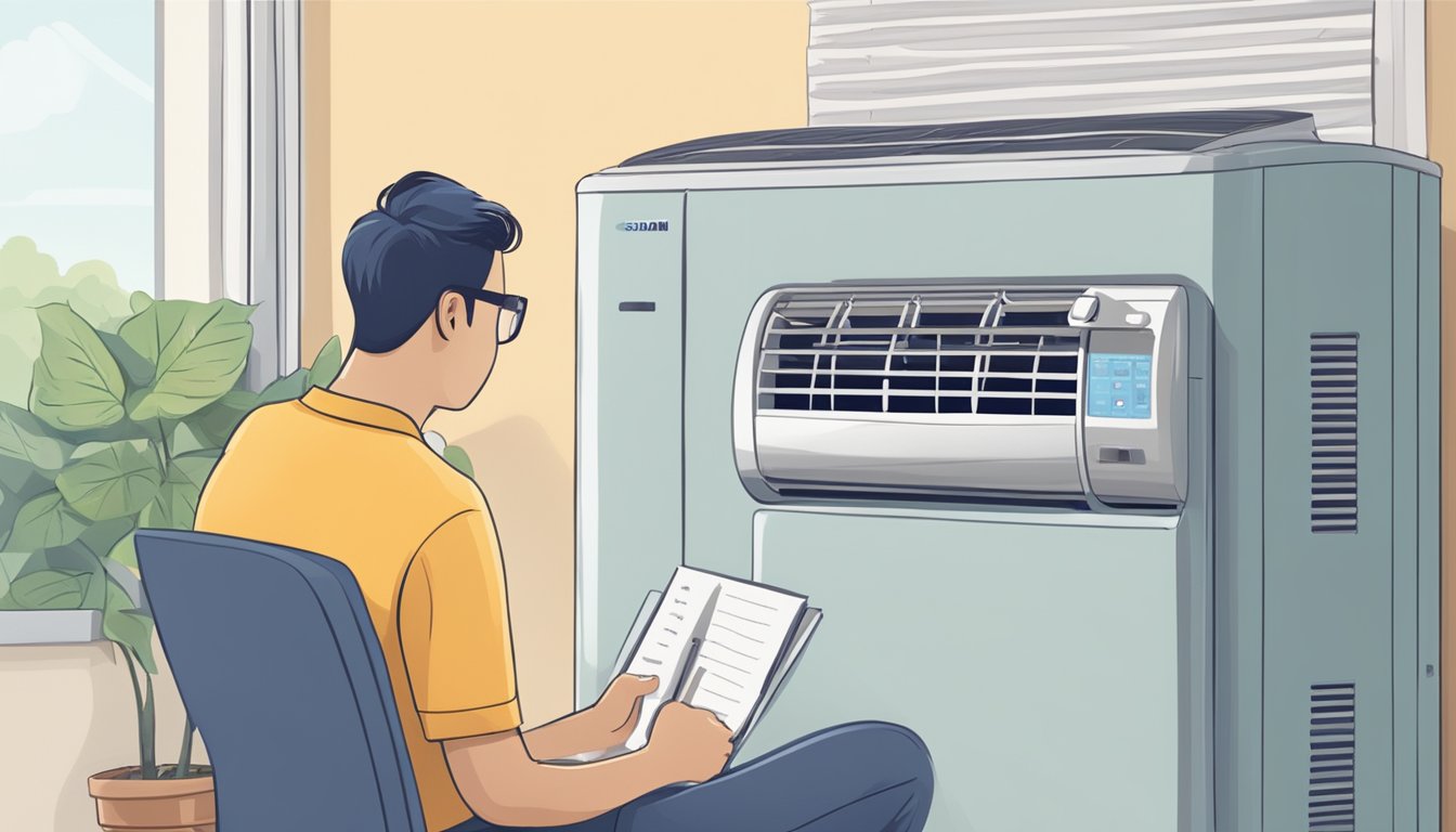 A customer browsing a list of frequently asked questions on how to buy an air conditioner in Singapore