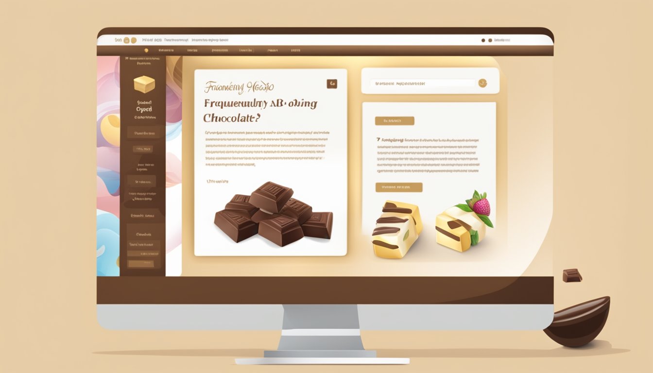A computer screen showing a website with a "Frequently Asked Questions" section about buying Godiva chocolate online