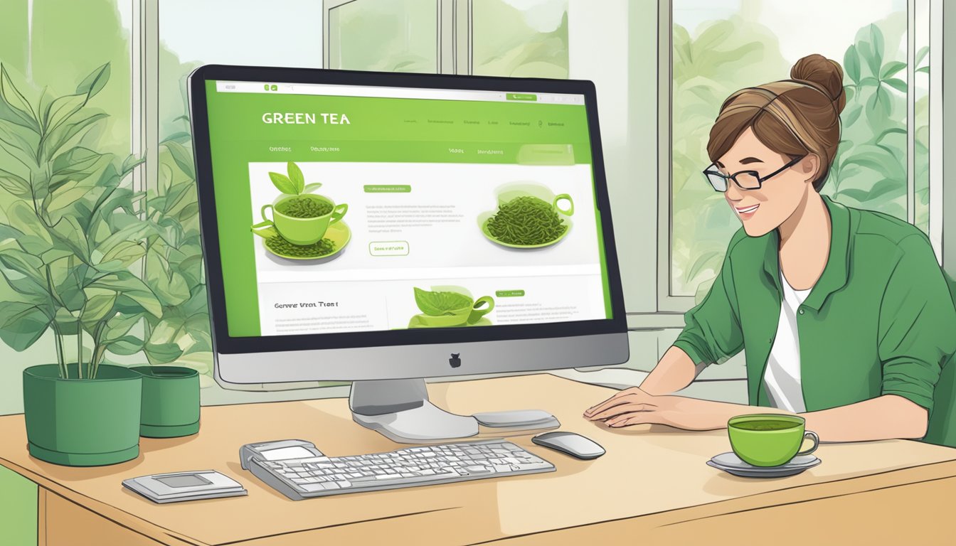 Customers clicking on a computer to browse and purchase green tea online