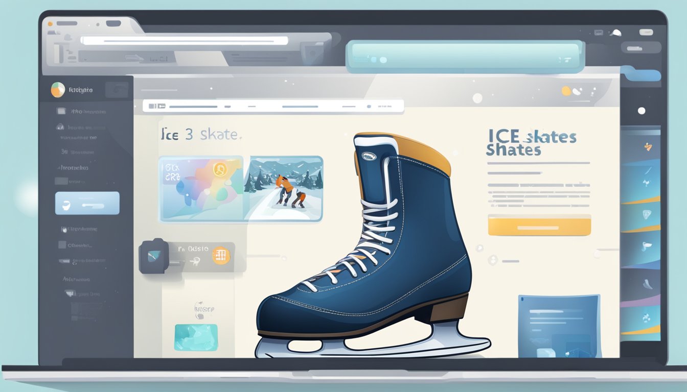 A computer screen with a web browser open to an online store selling ice skates