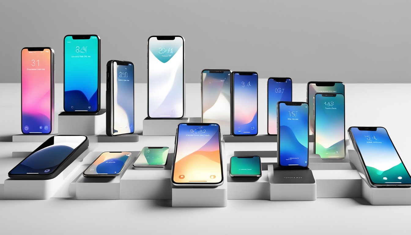An iPhone display with various models, prices, and contract options