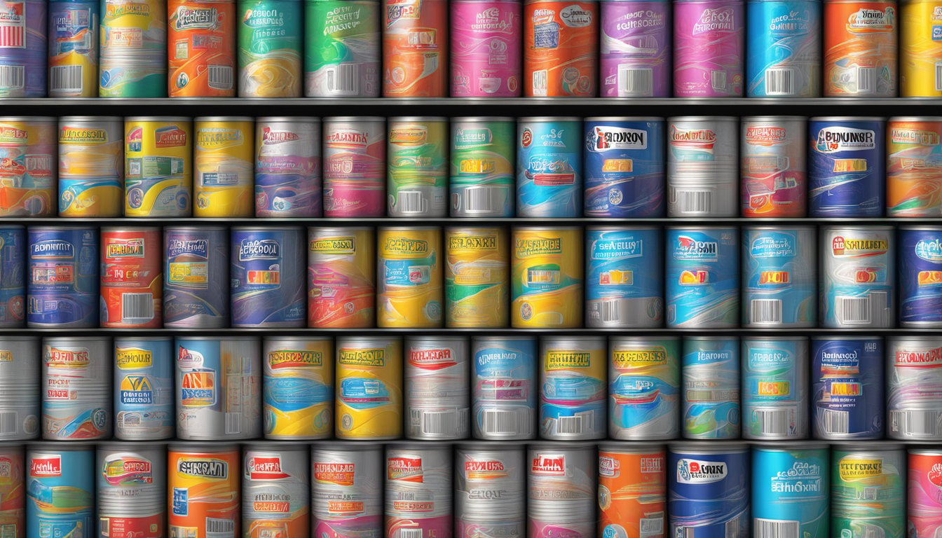 A colorful array of Nippon Paint cans, neatly displayed with vibrant labels, beckoning customers to buy online