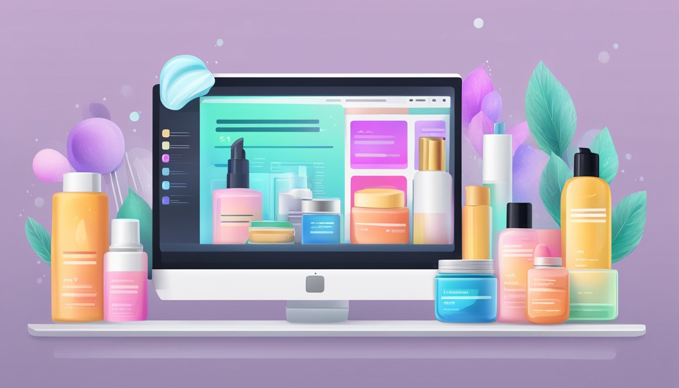 A computer screen displays a website with various makeup remover products. A cursor hovers over the "Add to Cart" button