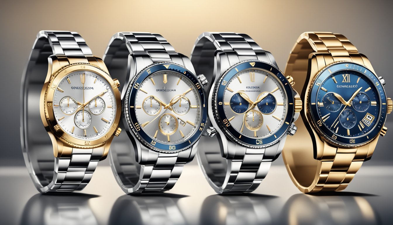 A luxurious watch displayed in a sleek, modern setting with clean lines and sophisticated lighting, exuding an air of exclusivity and excellence