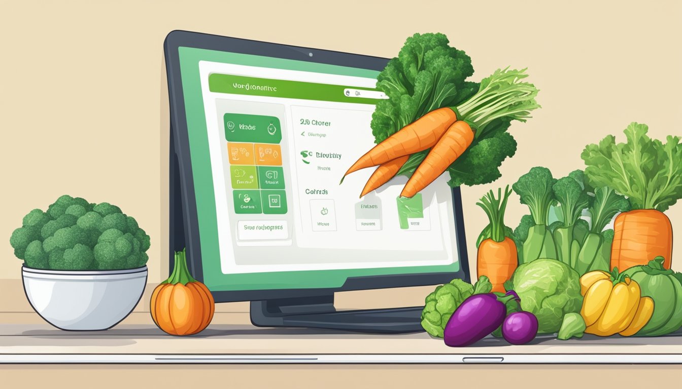 A hand clicks "Place Order" for organic vegetables. Delivery details are entered on a computer screen