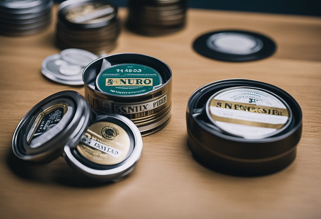 A snus packet lies on a table, surrounded by empty cans and a clock showing the passage of time