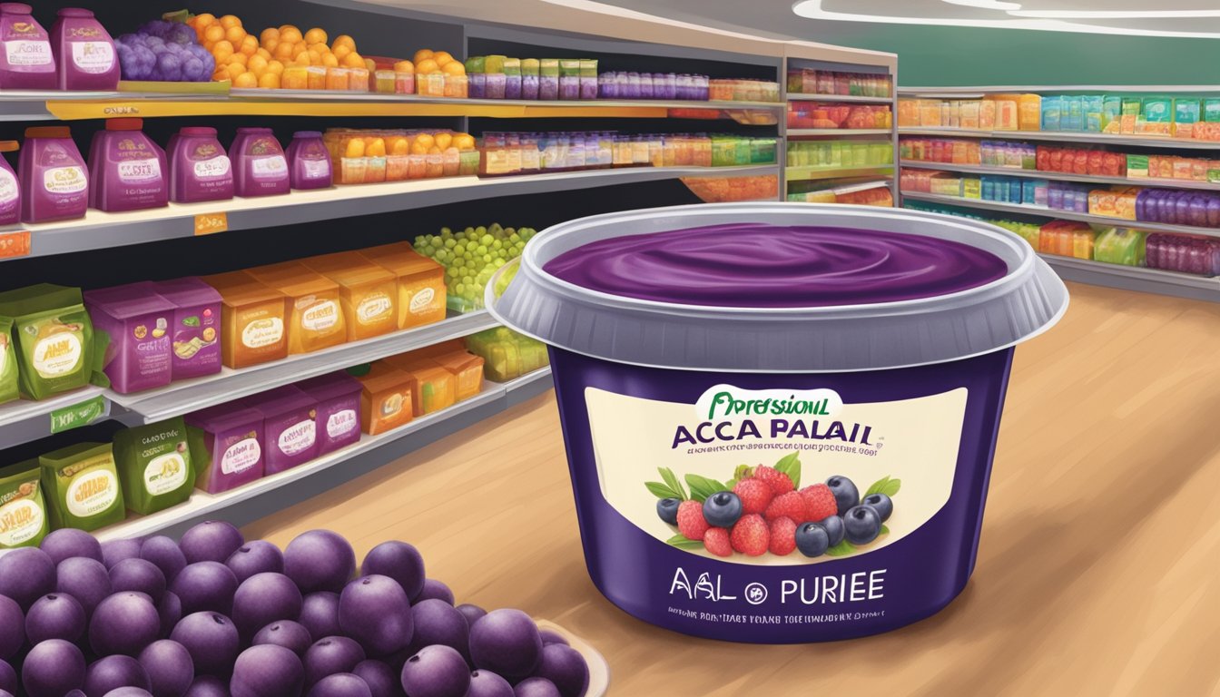 Acai puree displayed on shelves in a Singaporean grocery store