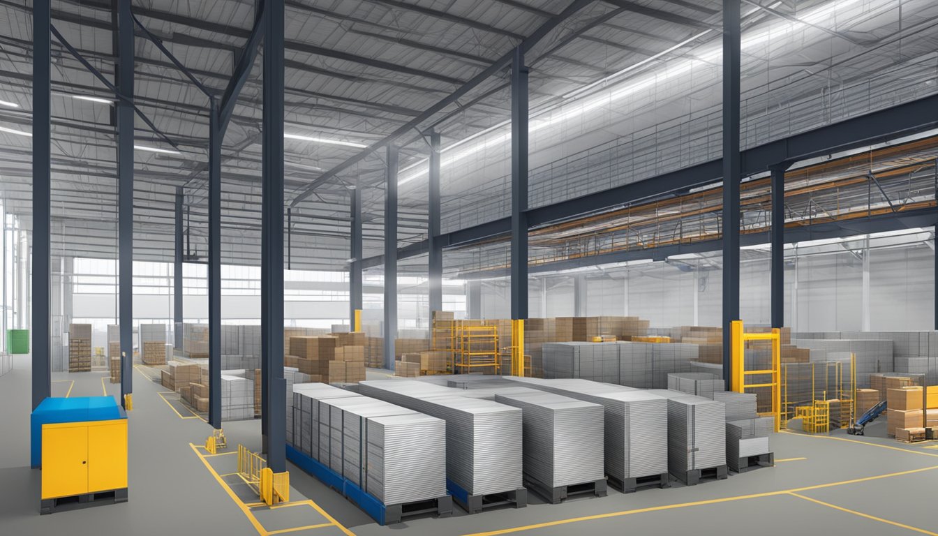 An industrial warehouse in Singapore displays various aluminium sheet options