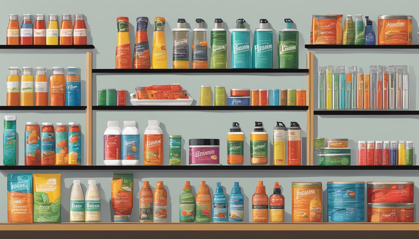 A vibrant display of Redman products arranged on a sleek, modern shelf with bold signage reading "The Ultimate Guide to Enjoying Redman" above