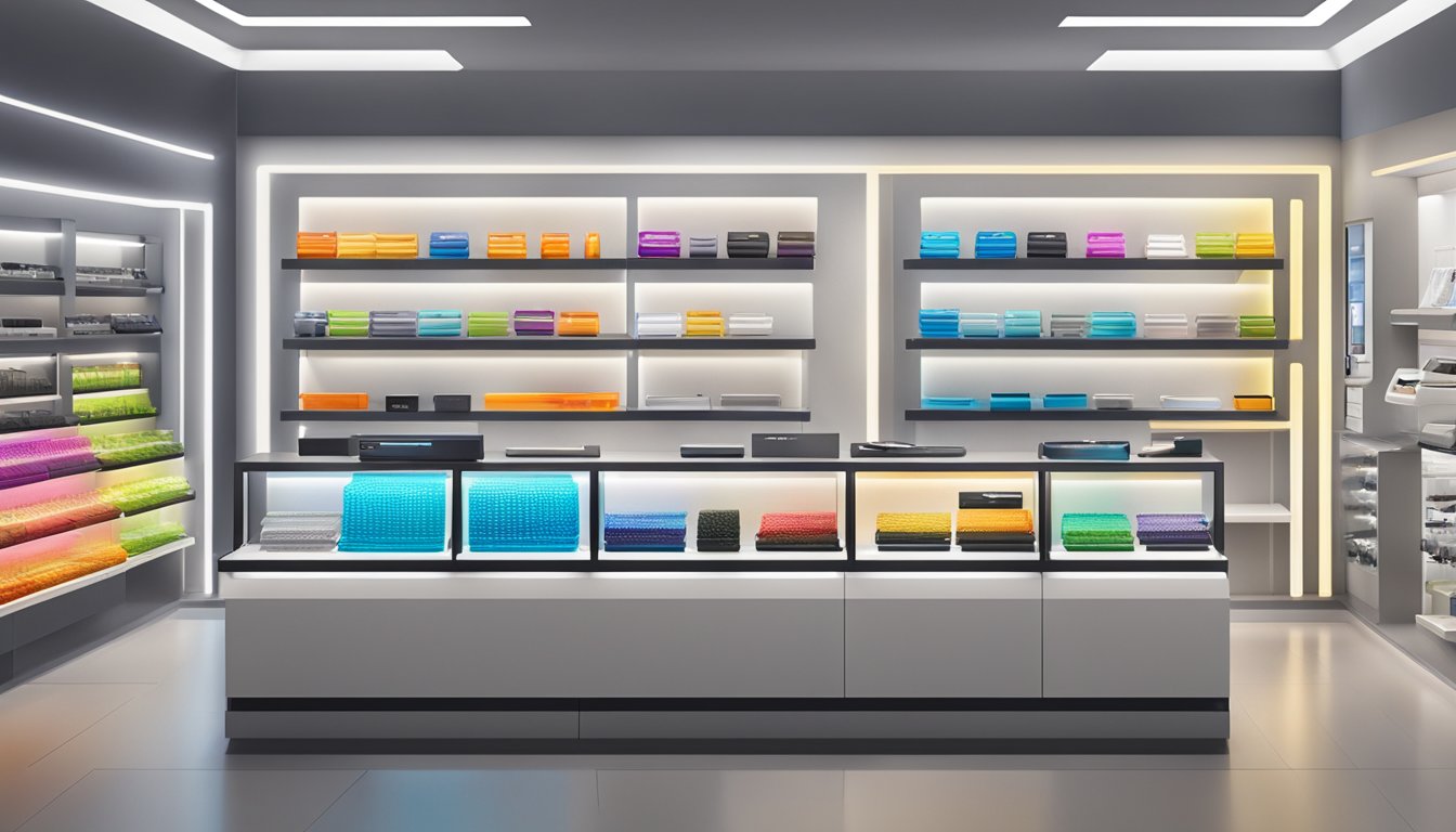 A brightly lit electronics store in Singapore displays a variety of Bose earphones on sleek, modern shelves