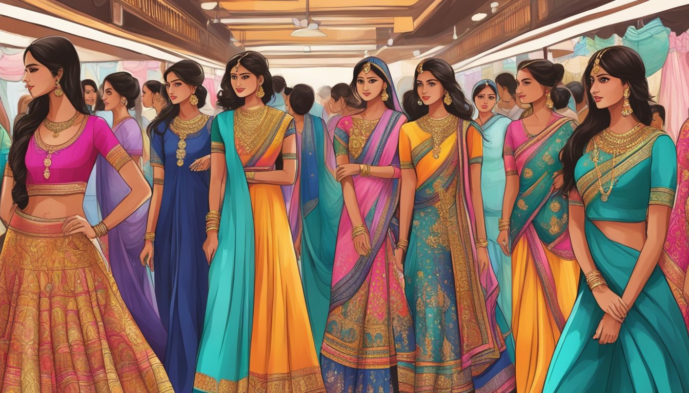 Vibrant Indian fashion displayed in a bustling market in Singapore. Colorful fabrics and intricate designs fill the stalls, drawing in shoppers with their beauty