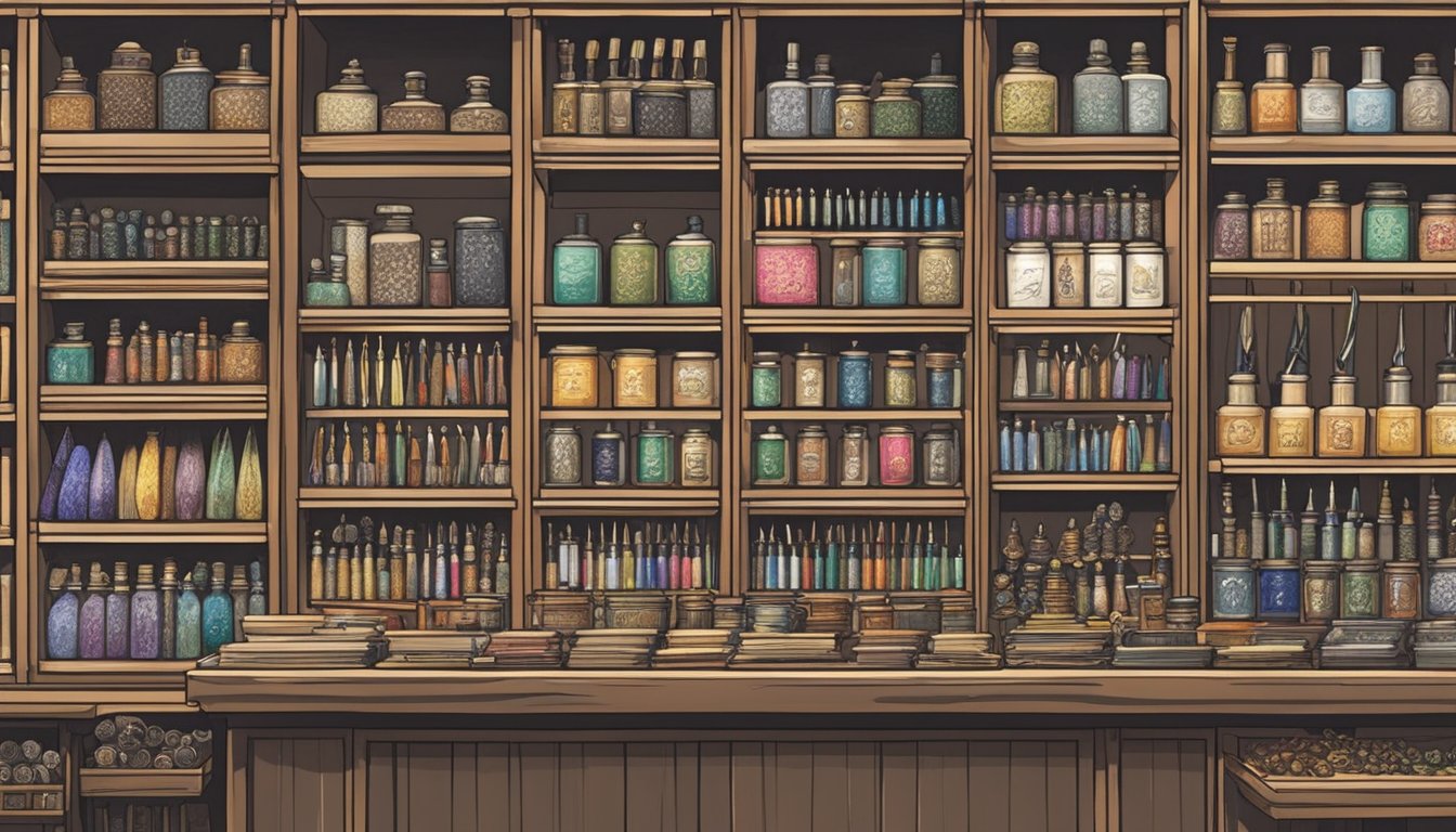 A small shop in Singapore displays a variety of calligraphy nibs. Shelves are filled with different sizes and styles, attracting customers with their intricate designs and delicate tips