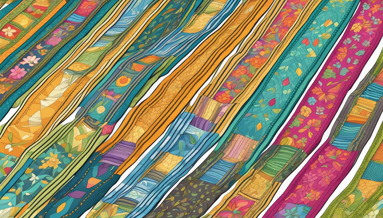 A computer screen displaying a variety of colorful table runners with "buy now" buttons