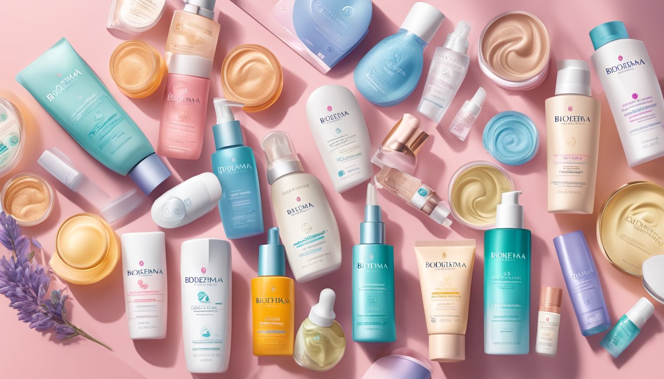 A colorful array of Bioderma's best-selling skincare products displayed online, with the brand's logo prominently featured