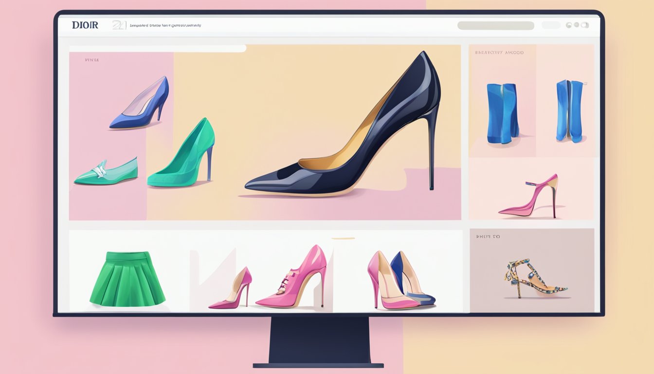 A computer screen displaying a webpage with the title "Frequently Asked Questions: Where to Buy Dior Shoes Online." A cursor hovers over a clickable link