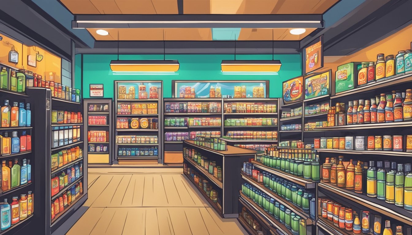 A store in Singapore sells drinking games. Shelves display various games, while a sign advertises their availability. Customers browse the selection