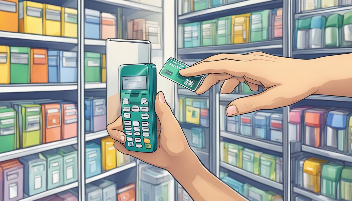 A hand reaches for a data SIM card in a Singapore store