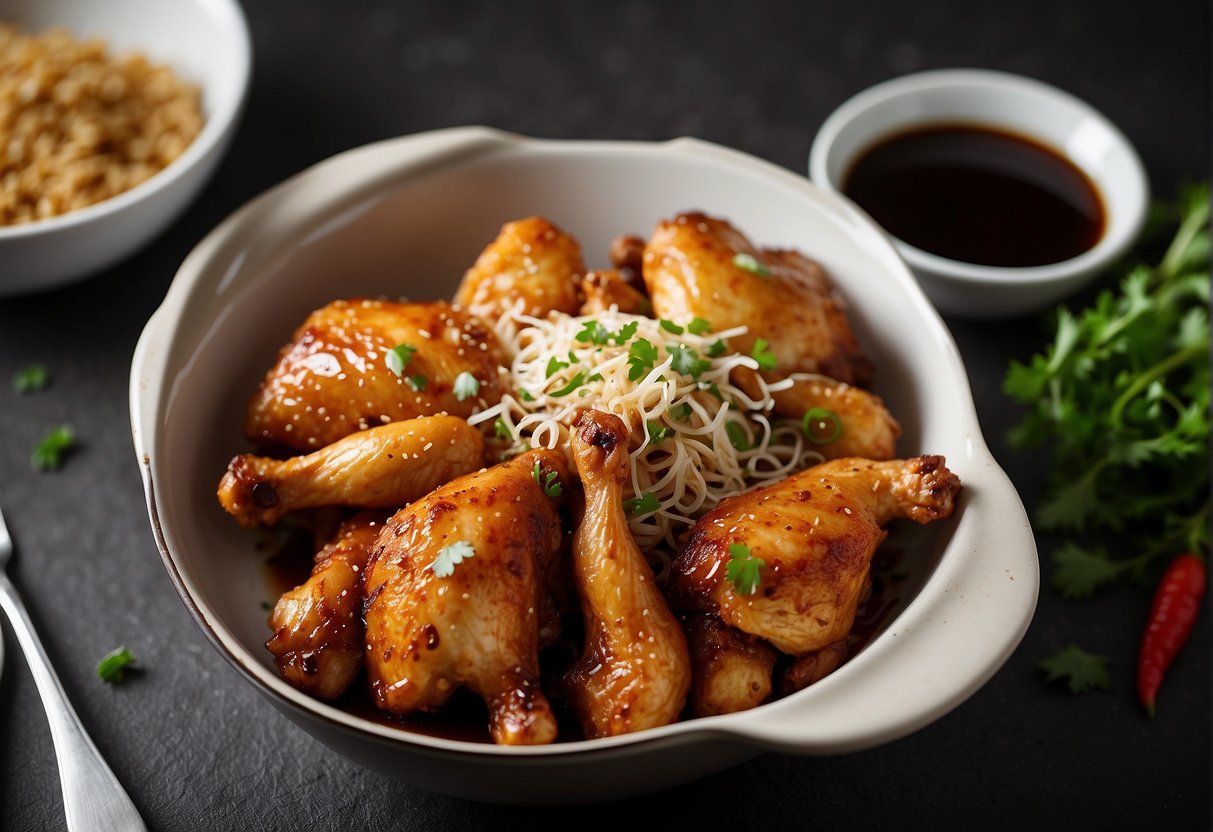 Chicken marinated in soy sauce, garlic, and spices. Then deep-fried until crispy. Served with a side of hoisin sauce