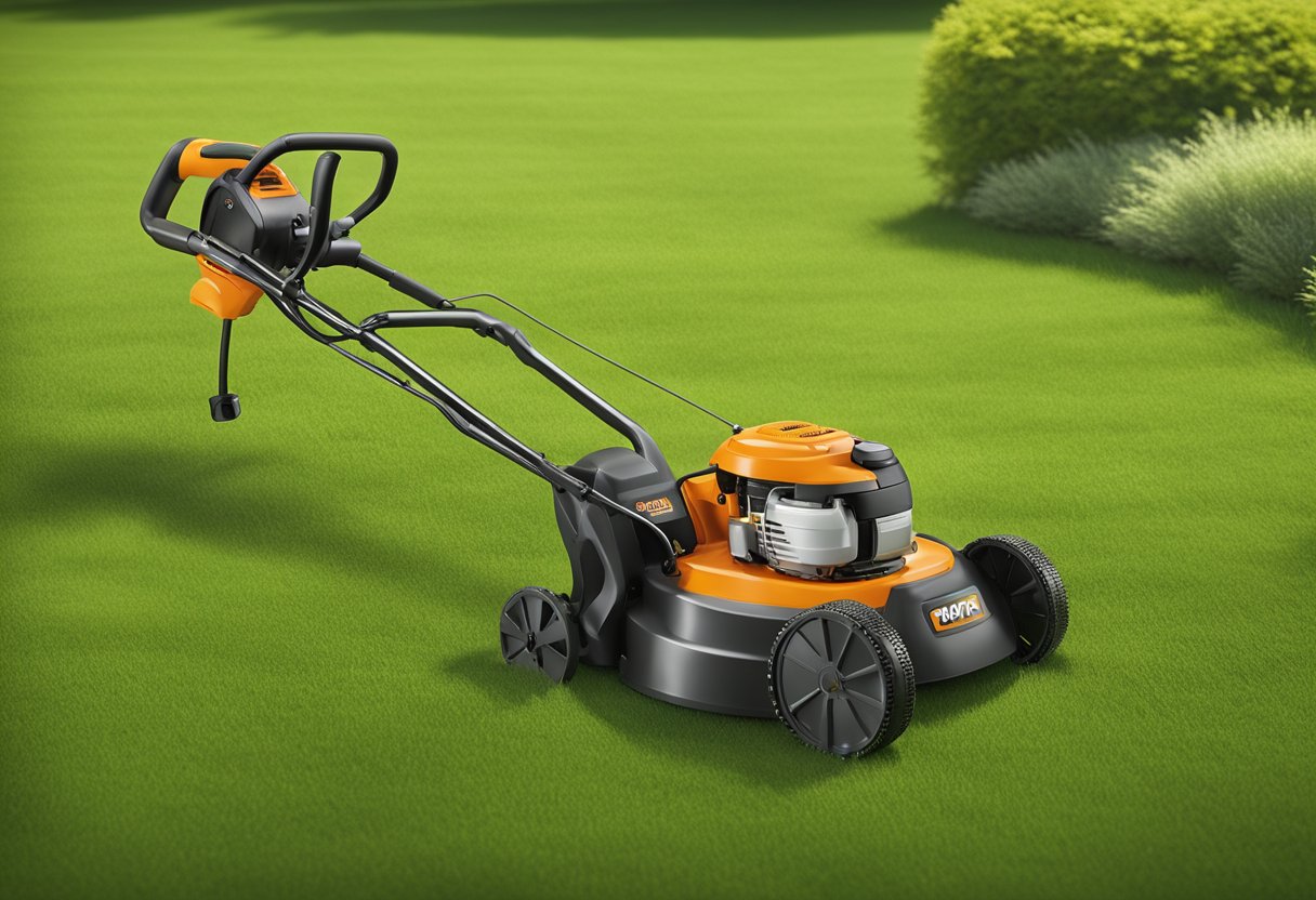 A Worx weed eater in a grassy yard, with a neatly trimmed edge and a clean, efficient cutting motion