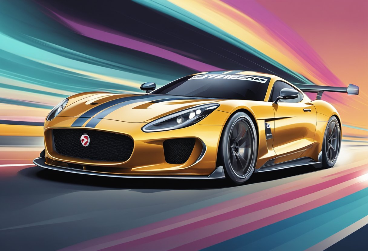 A sleek GT car speeds around a winding racetrack, its powerful engine roaring as it effortlessly maneuvers through the curves.

The car's aerodynamic design and bold racing livery make it stand out against the backdrop of the track