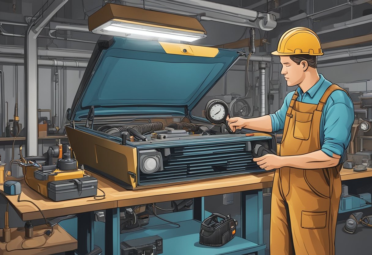 A technician tests and replaces blower motor resistors with diagnostic equipment and tools in a well-lit workshop
