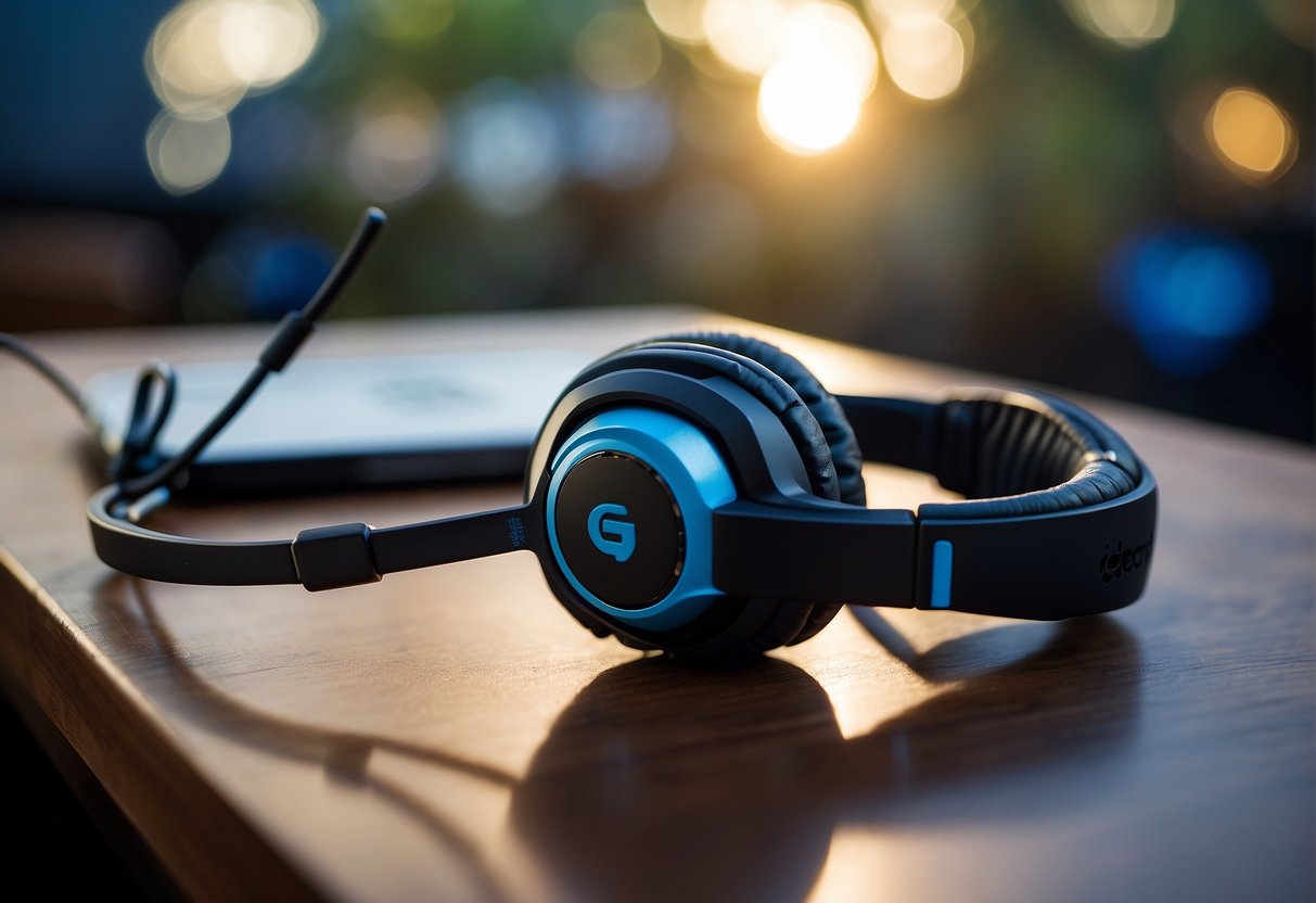 A Logitech G430 gaming headset with a microphone attached