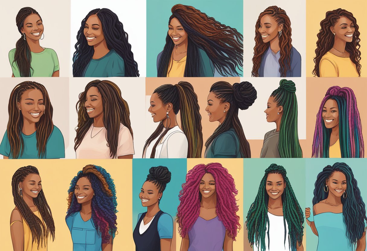 A woman with long, flowing loc extensions smiles as she effortlessly styles her hair. The extensions are vibrant and healthy, showcasing the benefits of permanent loc extensions