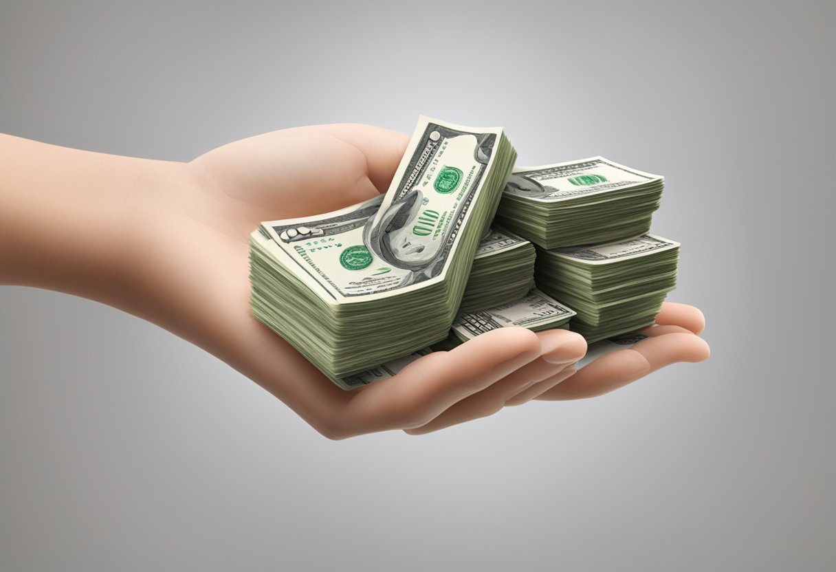 A stack of money flowing into a hand with loc extensions, symbolizing the financial benefits of permanent loc extensions