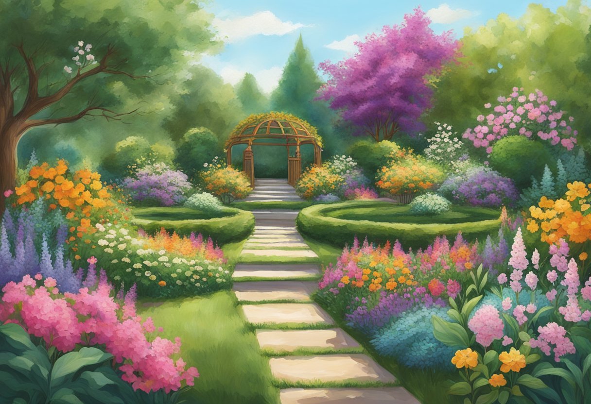 A vibrant garden with blooming flowers and lush greenery, showcasing the longevity and beauty of permanent loc extensions