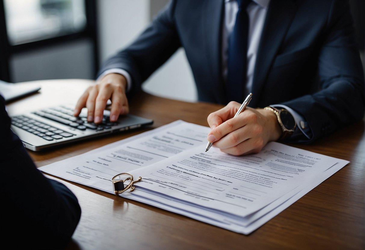 A personal injury lawyer reviewing legal documents and finalizing settlements with clients