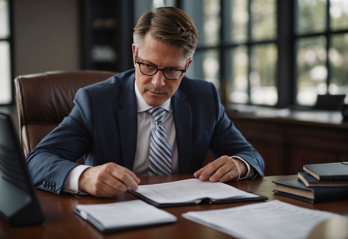 A local personal injury lawyer in Marietta diligently works on a case, reviewing documents and consulting with clients to maximize financial recovery