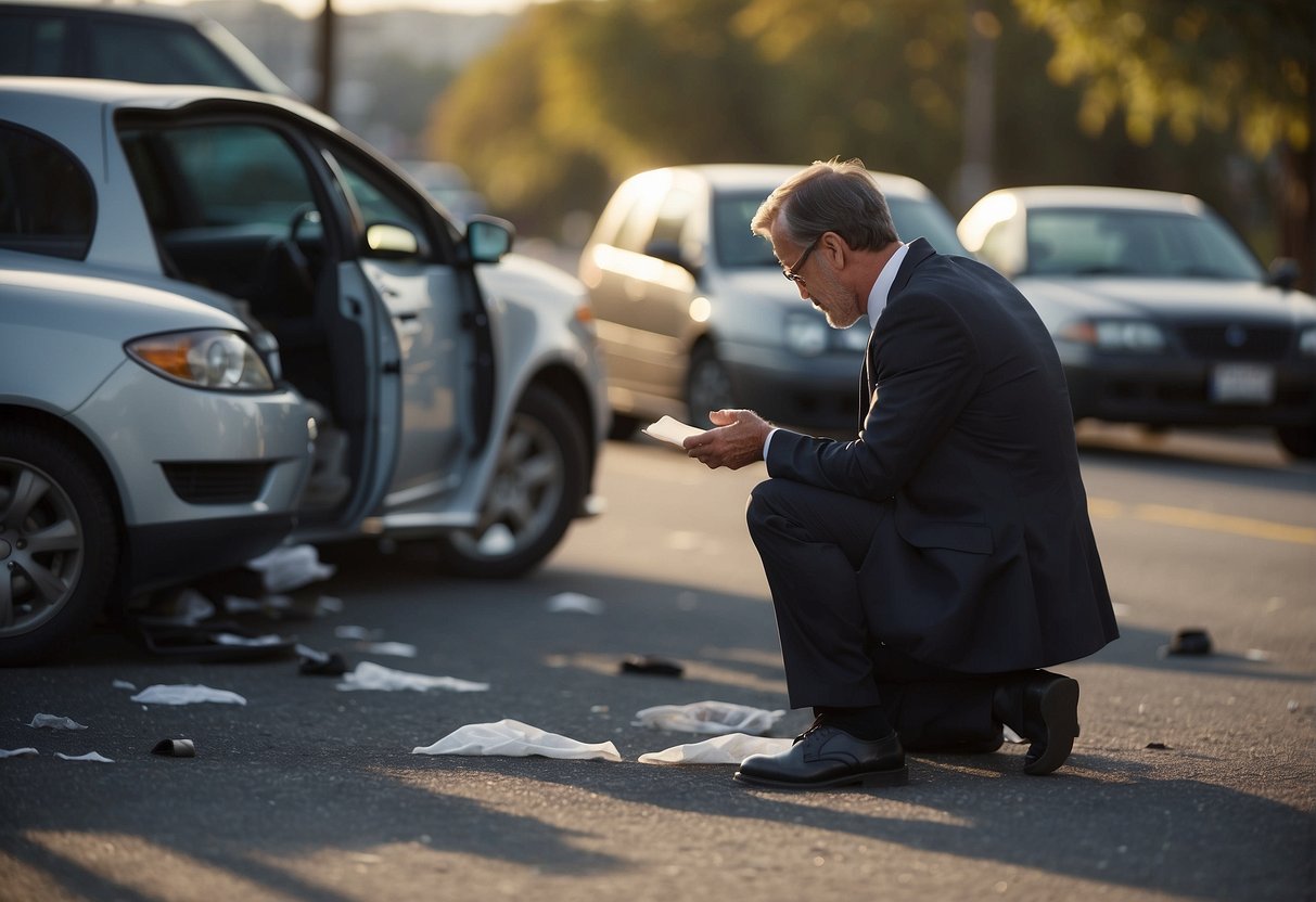 A personal injury lawyer examines accident site, collects evidence, and interviews witnesses for client representation