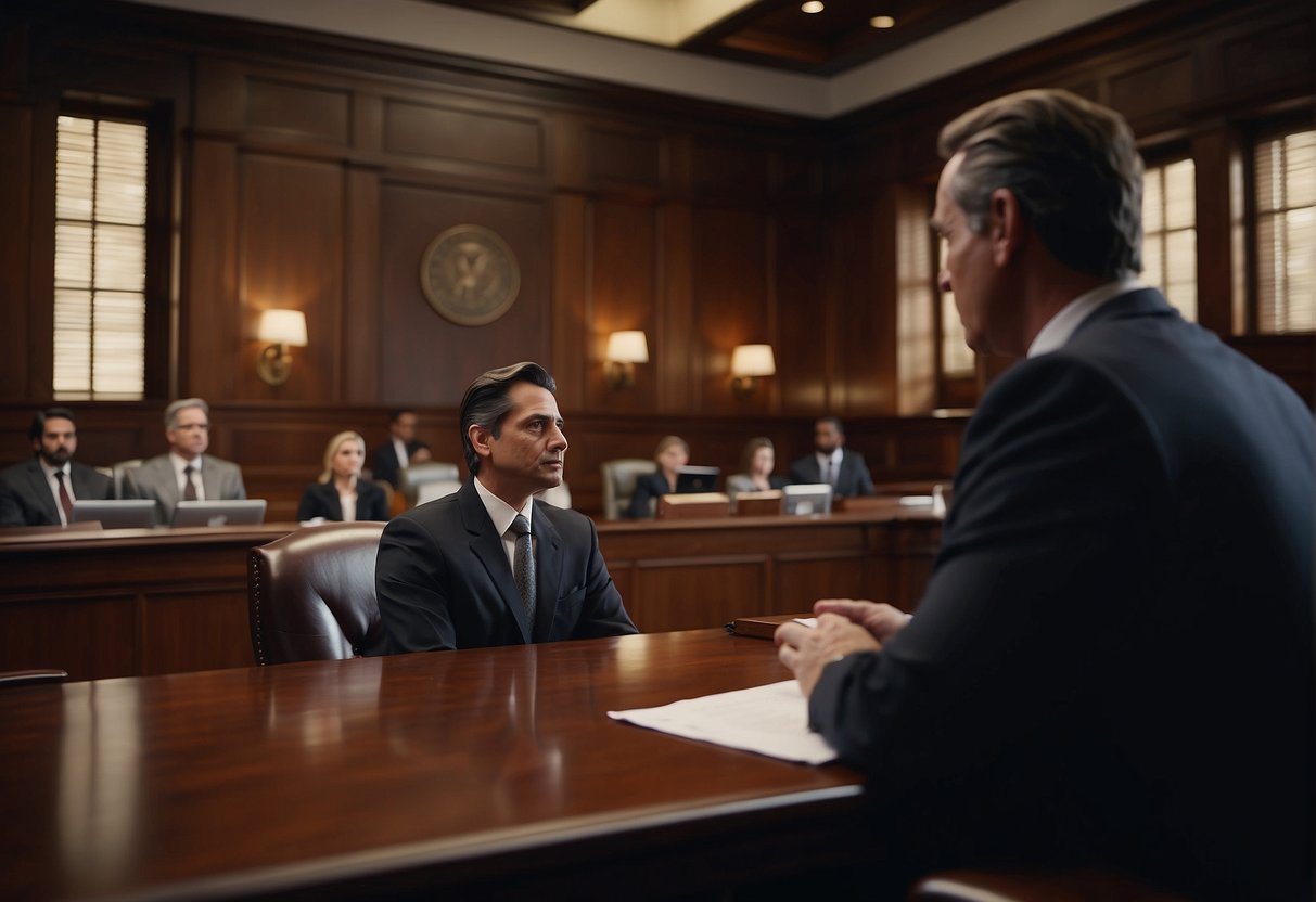 A personal injury lawyer stands before a judge, presenting evidence and arguing on behalf of their client. They negotiate settlements and provide legal counsel